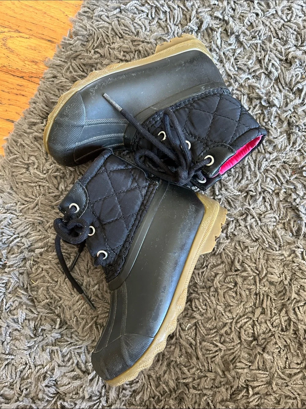 SPERRY Girls Toddler Black Winter Duck Boots with Pink Lining Size 9